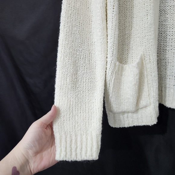 VTG The Import Workshop Women's Cardigan Size L Ivory Open Knit Scandi Chic - Picture 4 of 8